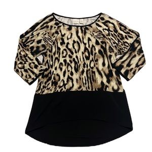 Chico’s, Leopard Print, High Low, Boat Neckline, Kimono Sleeves Top, Size 0